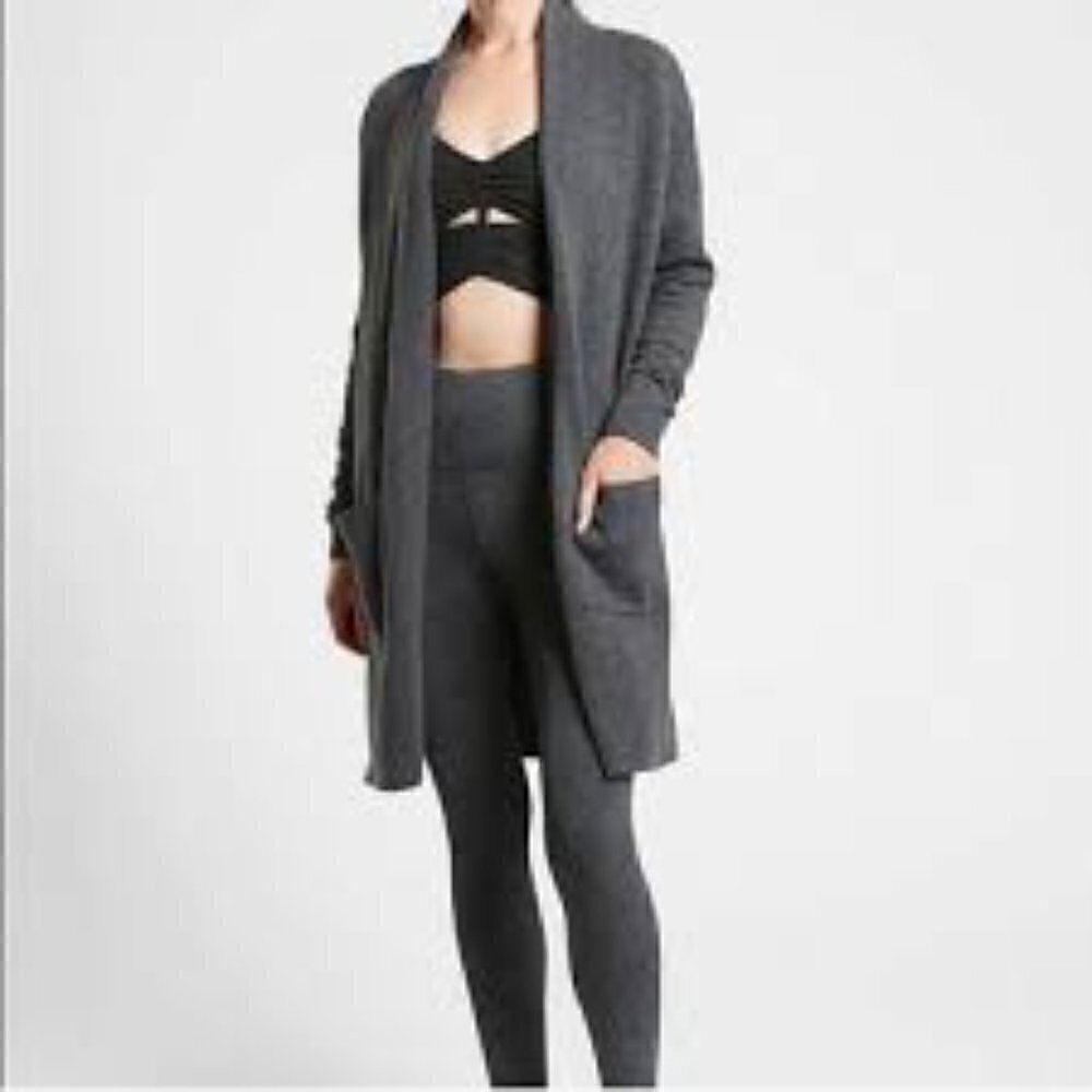 ATHLETA Passage Gray Wool Blend Open Duster Cardigan size XXS Yoga Comfort